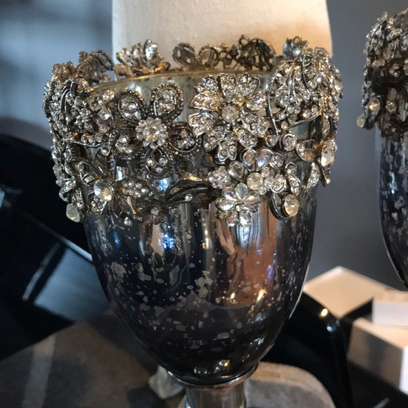 New Nicole Miller Blue Candleholder Antique Style - Picture 2 of 6